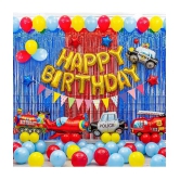 Party Propz Birthday Decoration Boys Happy Birthday Foil Balloon Transport Vehicles Foil Balloons Plane Train P*lice Car Plane Fire Truck Foil Curtain for Kids Boys 1st Birthday - Set of 70 