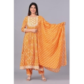 Doriya Cotton Blend Printed Kurti With Palazzo Women's Stitched Salwar Suit - Yellow ( Pack of 1 ) - None