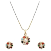 Bhagya Lakshmi Womens Pride AD Stone Embebbed Pendent With Earrings And Ring For Women - Multi Color