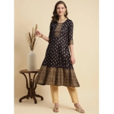 Rangita Women Black Ethnic Printed Calf Length Flared Kurti - None