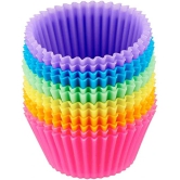 12 PCS Silicone Baking Cups Reusable Cupcake Liners Nonstick Cake Molds Cupcake Holder Muffin Cups 6 Rainbow Colors Cupcake Pan Muffin Cup,