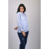 Chiffon top for women western wear stylish top trending Light Blue Striped Top With Long Sleeves (OTL-TPS1080)-Blue / S