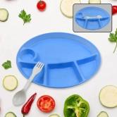 PLASTIC FOOD PLATES / BIODEGRADABLE 5 COMPARTMENT PLATE WITH SPOON FOR FOOD SNACKS / NUTS / DESSERTS PLATES FOR KIDS, REUSABLE PLATES FOR OUTDOOR, CAMPING, BPA-FREE (1 PC)