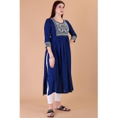 Glomee - Blue Rayon Women's Nayra Kurti ( Pack of 1 ) - None