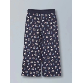 PlumTree Girls Flower AOP & Crown Stone wide leg relaxed Fit Cotton Trouser - Mid Navy - None