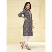 Rangita Women Cotton Dark Grey Printed Knee Length Straight Kurti - None