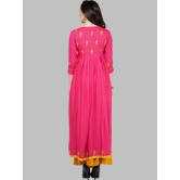 Women Pink Ethnic Motifs Printed Gotta Patti Block Print Anarkali Kurta