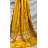 SOFT PURE MOONGA SILK, CHIKAN HAND EMBROIDERED SAREE-MUSTARD YELLOW / SOFT PURE MOONGA SILK / CHIKAN HAND EMBROIDRED