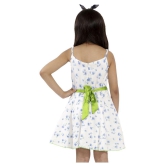 Kids Cave dress for girls fit and flare belted with flower fabric rayon floral print (Color_White, Size_3 Years to 12 Years) - None