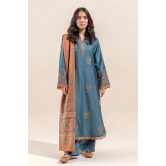 Beechtree Unstitched Shawl 23 - 2 PIECE - EMBROIDERED COTTON SATIN SUIT WITH WOVEN SHAWL - ACCENT ZONE