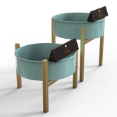 Wooden Twist Modern Champagne Planter Stand (Set of 2)-Blue & Golden