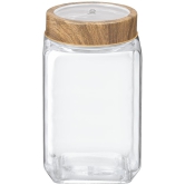 Treo By Milton Woody Cube Glass Jar, 1000 ml, Transparent | Air Tight | Easy to Clean | Candies | Cookies | Pulses | Kitchen Item - Transparent