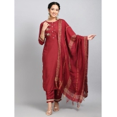 Desinoor - Maroon Straight Cotton Silk Women''s Stitched Salwar Suit ( Pack of 1 ) - None