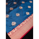 Swan Butta Shikaargah Banarasi Meenakari Saree in Blue and Red | Silk Mark Certified