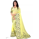 New georgette Satin Patta Saree with Blouse piece-Free SIze / White