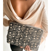 Sustainable Handmade Cotton Laptop Sleeve/Laptop Cover by Ekatra - Black Floral