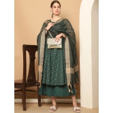 Green Woven Design Kantha Work Kurta with Palazzos & With Dupatta-XXL / Green