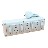 INDRICO Electrical Power Junction Box with Individual Switches Sockets, Long Wire Cable Wall fitting Board Electric Extension Multi Outlets Spike Guard PVC White Pack of 1