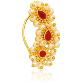 Traditional Maharashtrian Style Gold Plated Nath Nose Ring For Women And Girls - Pink