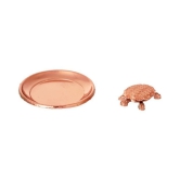 KESAR ZEMS Copper Plated Wish Fulfilling Tortoise Figurine with Plate (6.5 x 6.5  x 0.5 cm, Copper, Pack of 2)