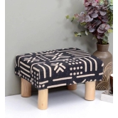 Solid Wood Foot Stool In Cotton Black Colour-Black