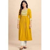 Glomee - Yellow Rayon Women''s Nayra Kurti ( Pack of 1 ) - None