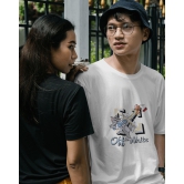 Half Sleeves Printed Oversized Couple's T-Shirts (Black & White)-Small