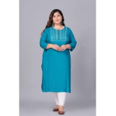 Preksha Rayon Embroidered Straight Women's Kurti - Turquoise ( Pack of 1 ) - None