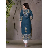 Juniper Rayon Embroidered Straight Womens Kurti - Navy Blue ( Pack of 1 ) - None