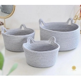 Cat Shape Rope Woven Storage Organiser Basket Set of 3-Pink