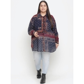 Oxolloxo Women Plus Size Navy Blue & Red Comfort Printed Casual Shirt