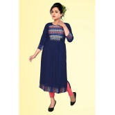 haya fashion - Navy Rayon Women's Straight Kurti ( Pack of 1 ) - None