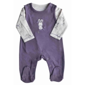 White Squirrel Rabbit Printed T-Shirt with Purple Long Romper set with Feet