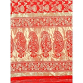 Om Shantam Sarees - Red Banarasi Silk Saree With Blouse Piece ( Pack of 1 ) - Red