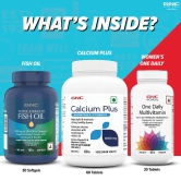 GNC Calcium Plus With Magnesium & Vitamin D3 + Women''s One Daily Multivitamin for Women + Triple Strength Fish Oil Omega 3 Capsules for Men & Women