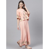 Peach-Coloured & Blue Block Printed Flared Top with Palazzos Set