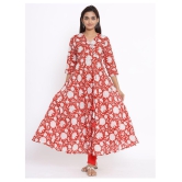 miravan Red Cotton Anarkali Kurti - XL