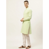 Jompers Mens Green Embroidered Kurta Payjama Sets-M / Green