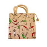 Eco-Friendly Jute Reusable Unique Printed Bag ideal for Tiffin Grocery Fruits Vegetable with Hard Grip Handle Big Reusable Hravy quality Bag for Men Women