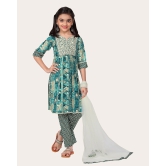 Printed Emroidered Kurta Bottom Dupatta Set for Girls-Sky Blue / 10 - 11 Years