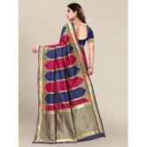 Om Shantam Sarees - Navy Blue Banarasi Silk Saree With Blouse Piece ( Pack of 1 ) - Navy Blue