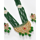 Gold Plated Kundan Beaded Necklace and Earrings Set