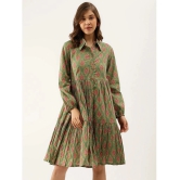 Divena Cotton Printed Midi Womens Fit & Flare Dress - Green ( Pack of 1 ) - None