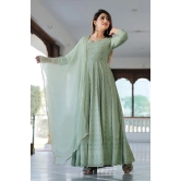 Green Chikankari Anarkali Suit Set Green XXL