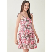 Floral Printed Shoulder Straps Tiered Georgette Fit & Flare Dress