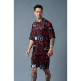 Go Devil 66 All over print (in Red) Black Polyester Co-ord Set for Men XL