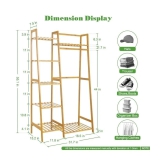 House of Quirk Bamboo Wood Garment Rack Clothing Rack with 5 Tiers Storage Shelf Corner Clothes Hanging Rack (Ladder Design)(80cm Width)