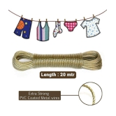 Cloth Drying Rope | PVC Coated Laundry Line Rope | Laundry Clothesline | Cloth Drying Wire Rope with 2 Hooks | Clothes Drying Line | 20 MTR | Pack of 1  | Multicolor