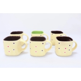 Khurja Pottery Cup Multi Color Square Shape 6 Pc Set