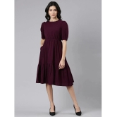 JASH CREATION Polyester Solid Knee Length Womens Fit & Flare Dress - Wine ( Pack of 1 ) - None